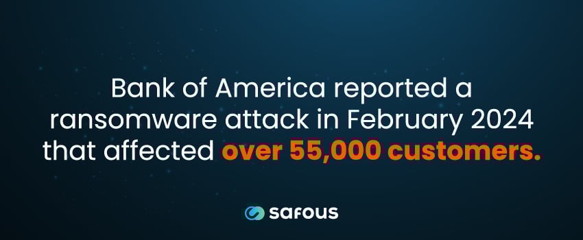 Bank of America reported a ransomware attack in February 2024 that affected over 55,000 customers.