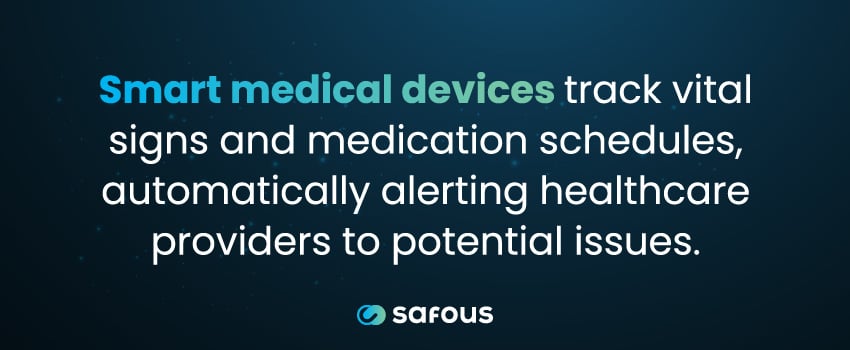 Smart medical devices track vital signs and medication schedules, automatically alerting healthcare providers to potential issues.