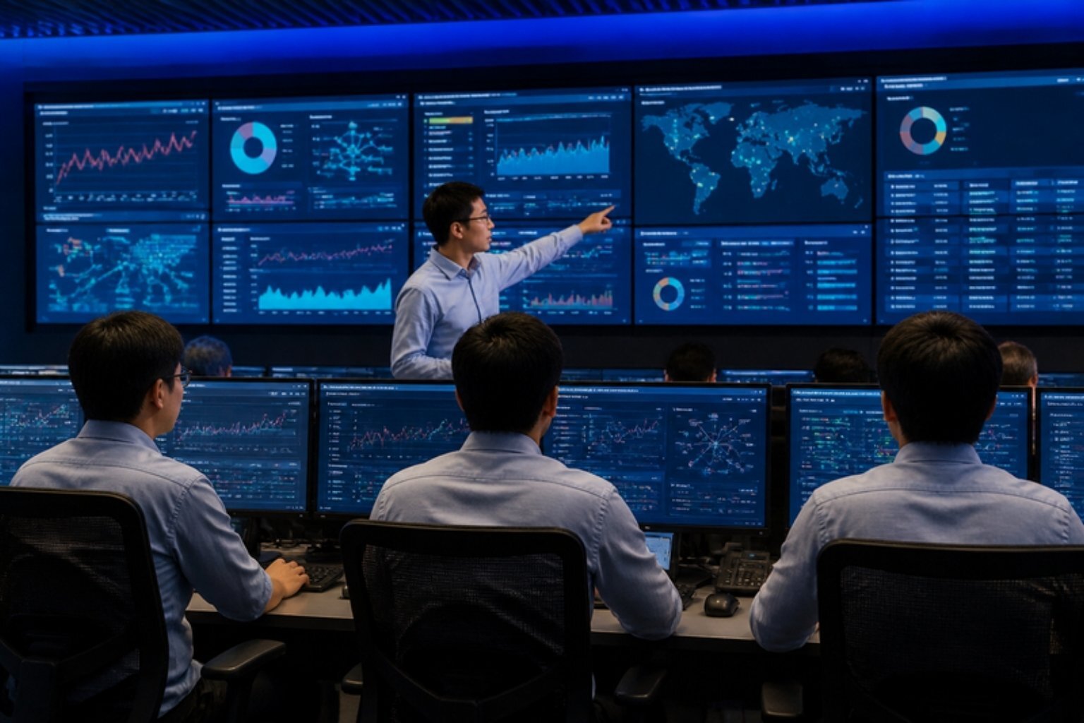 MSP engineers managing customer environments from a network operations center
