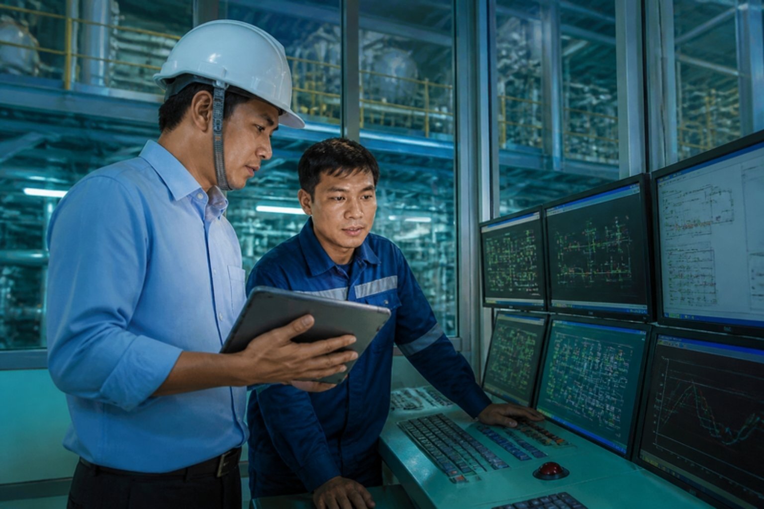 Systems integrator engineer working with a plant operator